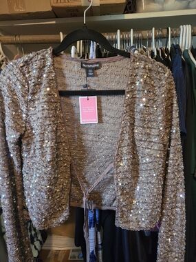 PrettyLittleThing Taupe Textured Sequin Top